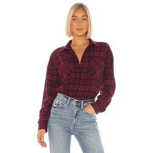 Pistola Revolve Emery Plaid Button Down Flannel Long Sleeve Top in Red Bolton XS